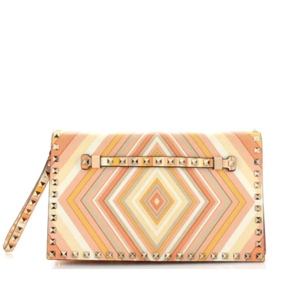 Valentino Garavani bag multicolor 1975 Rockstud Flap Clutch Striped Leather bag - Picture 1 of 2